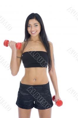 beautiful girl with dumbbells