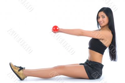 beautiful girl with dumbbells