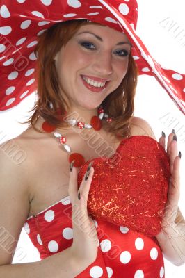 portrait redheaded with spotted dress