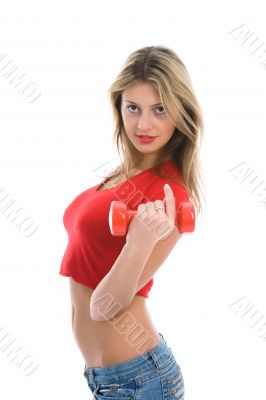 beautiful girl with dumbbells