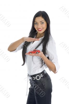 Business woman advertises selling the cars