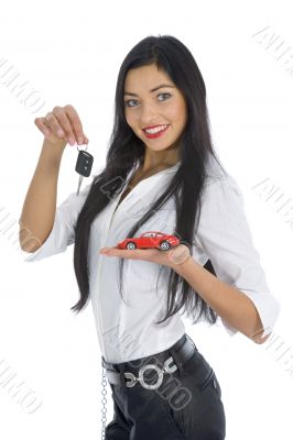 Business woman advertises selling the cars