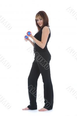 beautiful girl with dumbbells