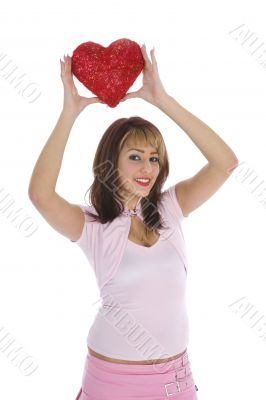 portrait redheaded with spotted dress