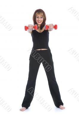 beautiful girl with dumbbells