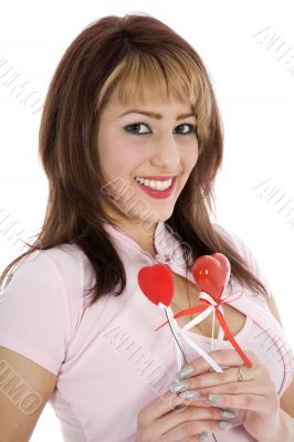 portrait redheaded with spotted dress