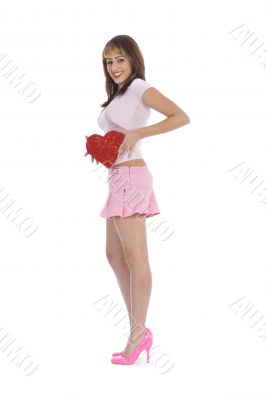 portrait redheaded with spotted dress