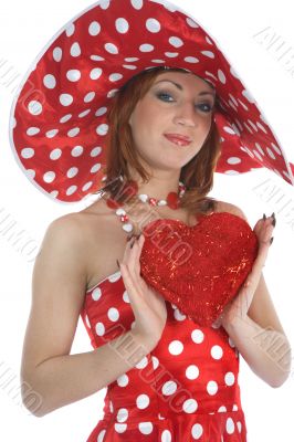 portrait redheaded with spotted dress