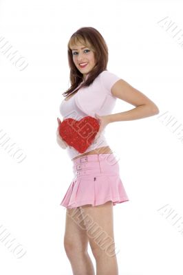 portrait redheaded with spotted dress