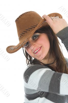 portrait of the brunette with blue eyes