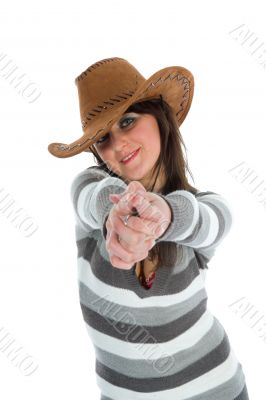 portrait of the brunette with blue eyes