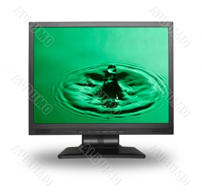 computer monitor with water splash