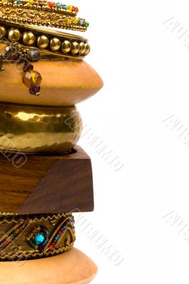 metal and wooden bracelets