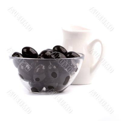 bowl of black olives and oil