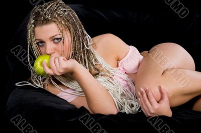Portrait girl with apple