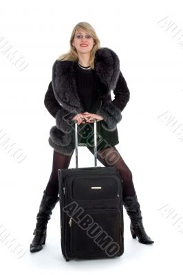 Beautiful blonde with valise