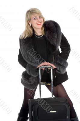 Beautiful blonde with valise