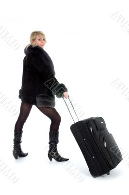 Beautiful blonde with valise