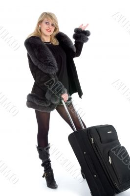 Beautiful blonde with valise