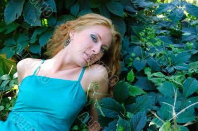 Lady lying on grass