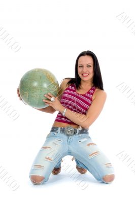 Young woman with  globe
