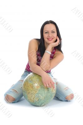 Young woman with  globe