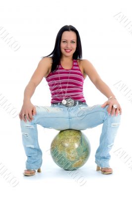 Young woman with  globe