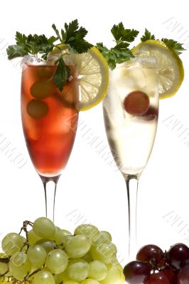 champagne glasses with ice close up