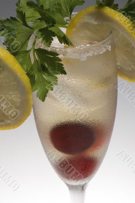 champagne glasses with ice closeup