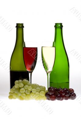 wine glasses with two bottle