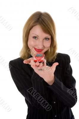 Business woman advertises  the cars