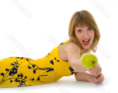 expressive woman with aple