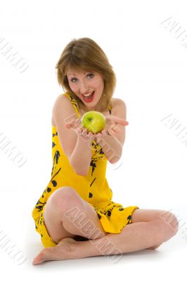 expressive woman with aple