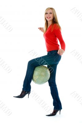 Young woman with  globe