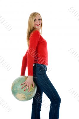 Young woman with  globe