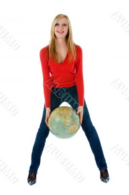Young woman with  globe