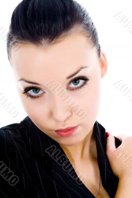 portrait of the brunette with blue eyes