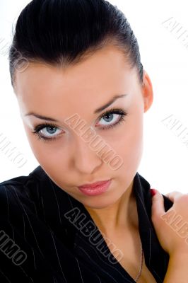 portrait of the brunette with blue eyes