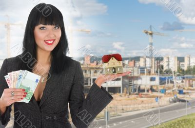 Business woman advertises real estate