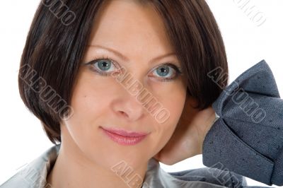 portrait of the brunette with blue eye on