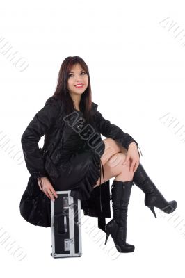 Beautiful woman with valise