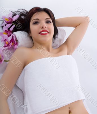 Attractive woman getting spa treatment