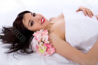 Attractive woman getting spa treatment