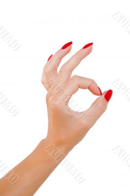 Okay sign. Woman`s hand