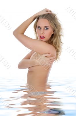 portrait of the nude blonde with blue eyes