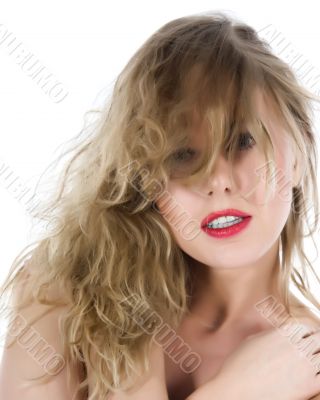 portrait of the nude blonde with blue eyes