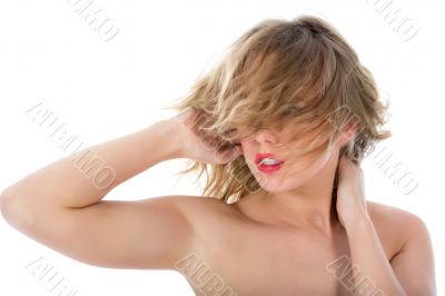 portrait of the nude blonde with blue eyes