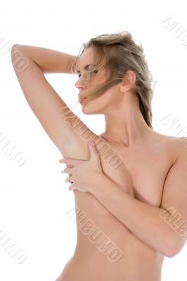 portrait of the nude blonde with blue eyes