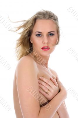 portrait of the nude blonde with blue eyes