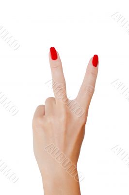 Victory sign. Woman`s hand